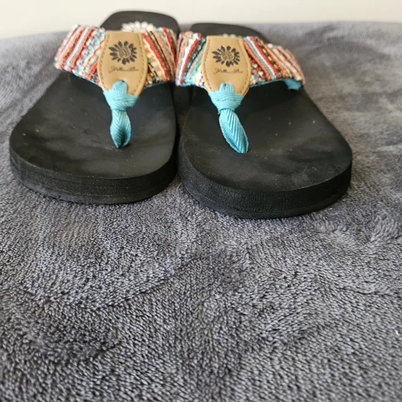 Yellow Box Multicolor Wedge Sandals with Teal Accents - Picture 4 of 6